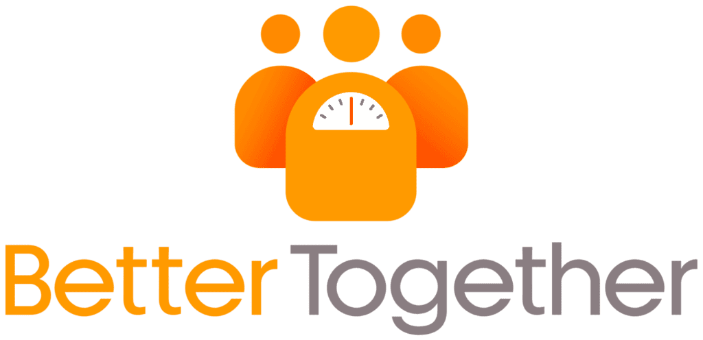 BetterTogether weight loss challenge logo with a scale inside an orange paw print