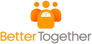 BetterTogether weight loss challenge logo with a scale inside an orange paw print