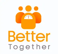 BetterTogether weight loss challenge logo with three stylized figures and a weighing scale