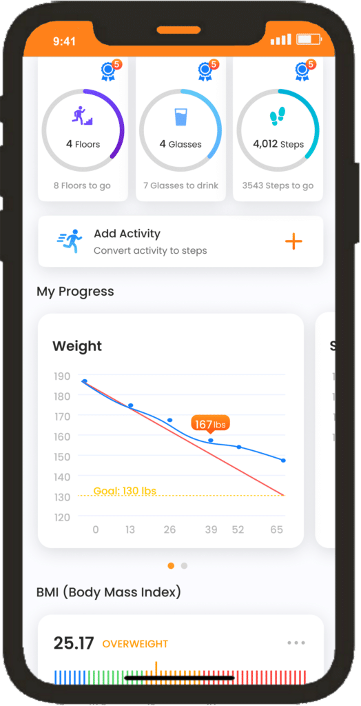Health tracking app with weight loss progress and fitness metrics for BetterTogether challenge.